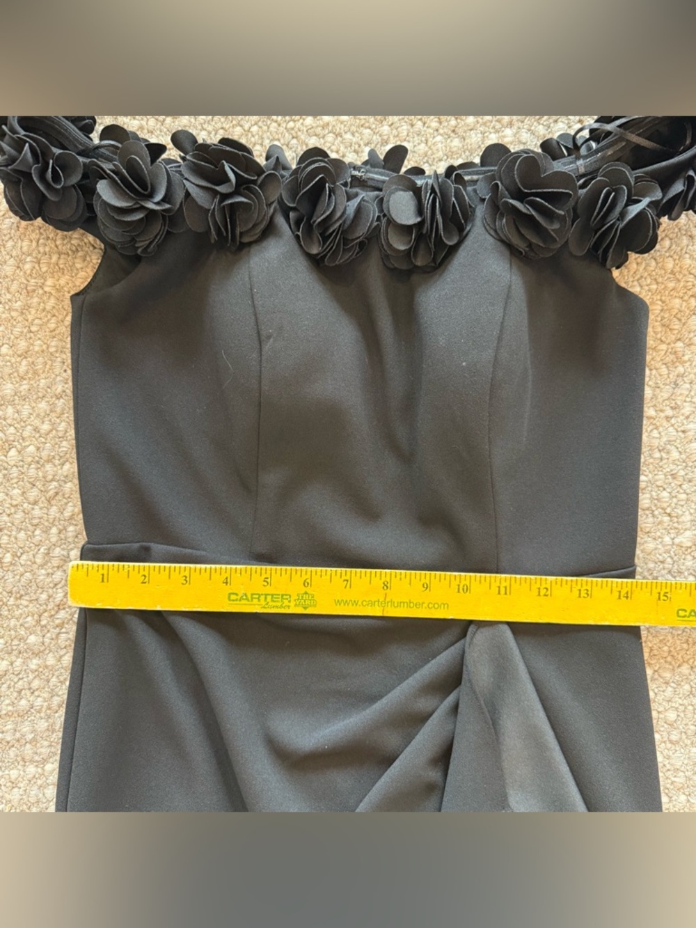 Jeanne Alexander By Alex Evenings  Size 6 Black Off The Shoulder Dress 3D Flower - Picture 12 of 17